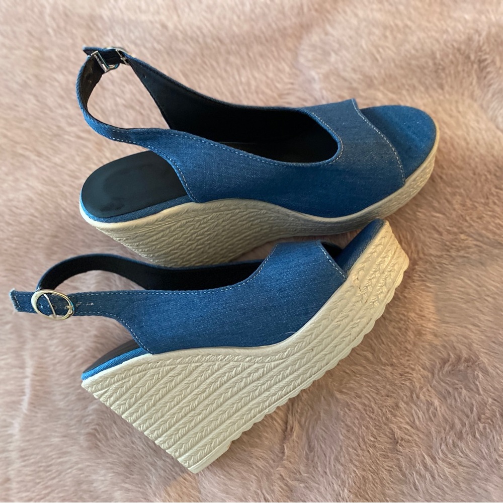 Blue Denim Wedge Sandals